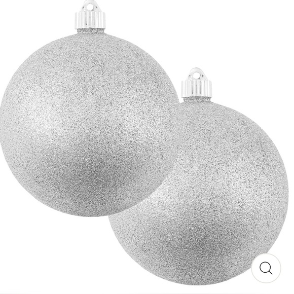 KREBS 6"SILVER GLITTER 2 PIECES SOLID COMMERCIAL INDOOR OUTDOOR PLASTIC ORNAMENT - Picture 1 of 4